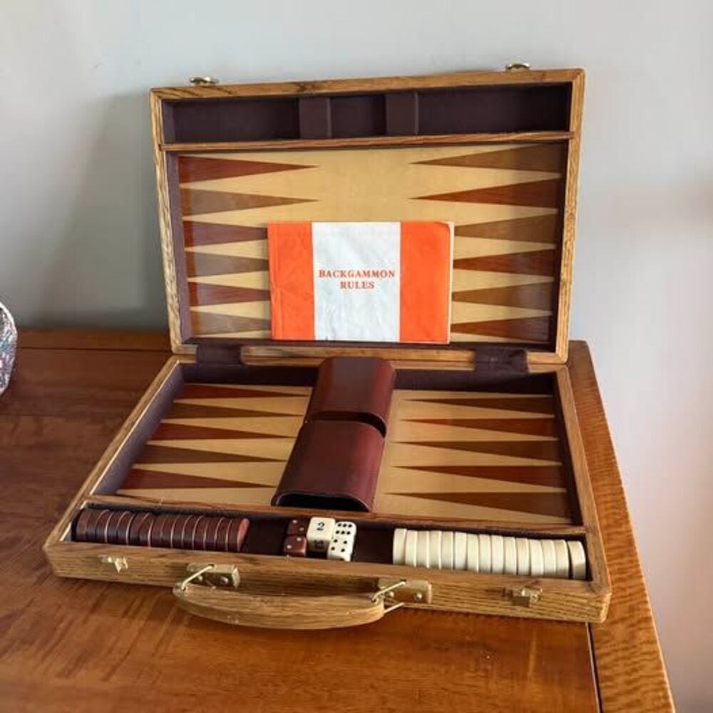 Vintage Wooden Backgammon Set, Complete Set
